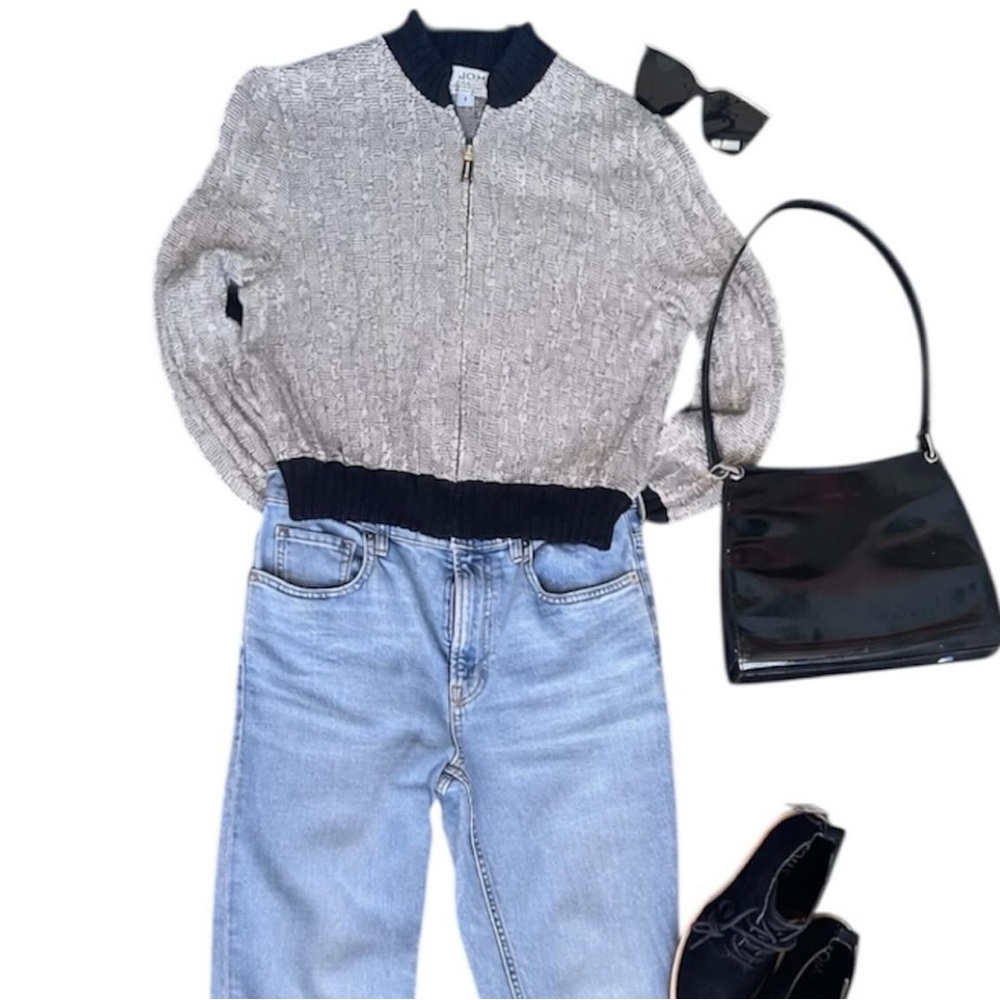 St. John Marled Zip-Front Bomber Sweater